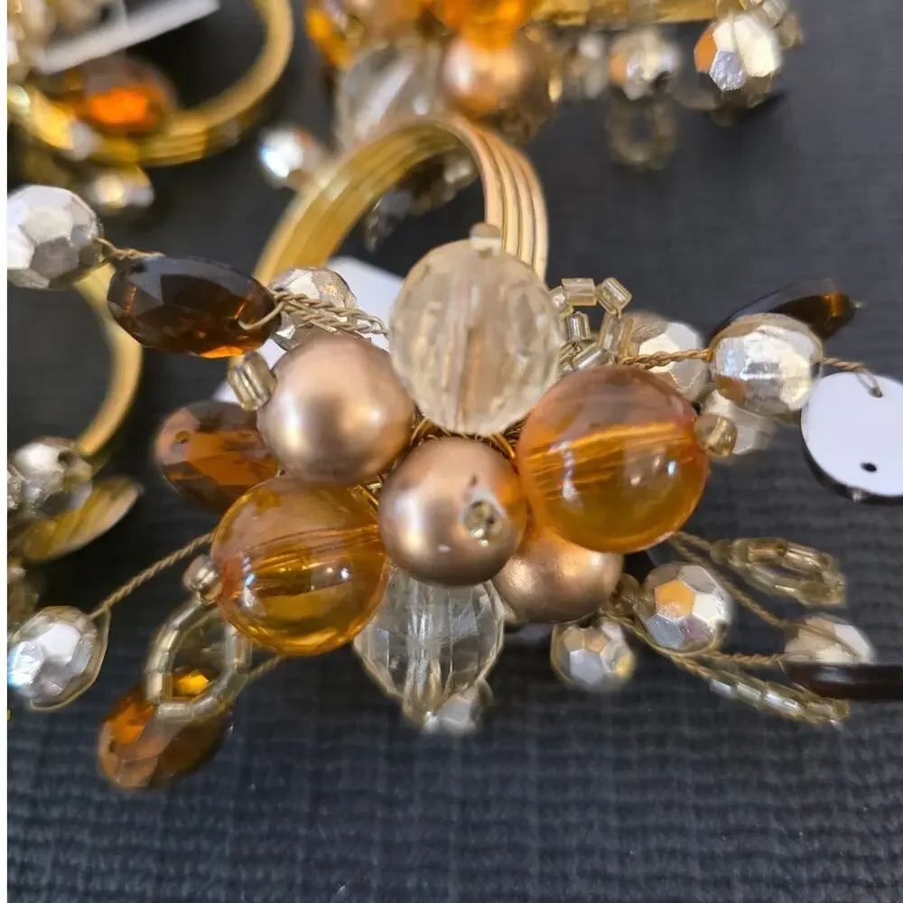 Pier 1 Golden Handcrafted Jeweled & Multi-beaded Napkin Rings Set of 6